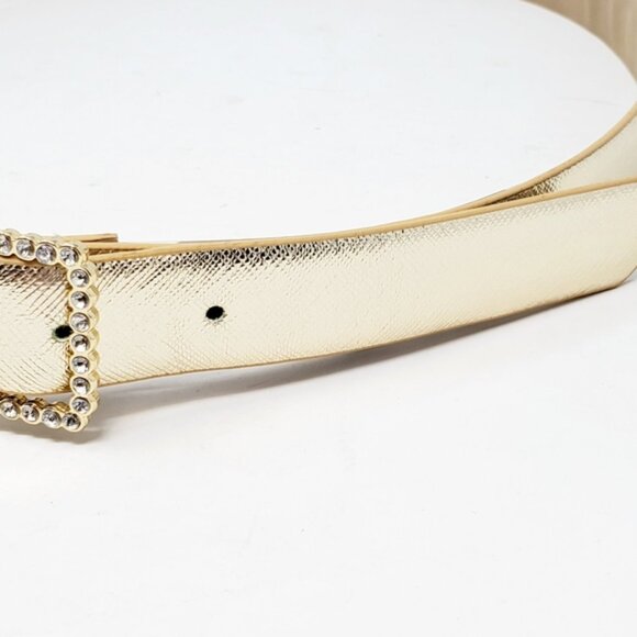 INC Womens Rhinestone Buckle Belt Metallic Gold